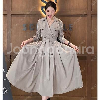 새상품) 마리마켓 트렌치원피스 롱마리 M 브라운--4