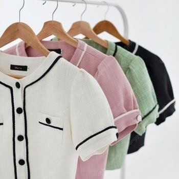 새상품) 마리마켓 트위드 자켓 단품 라운드 민트 L--3