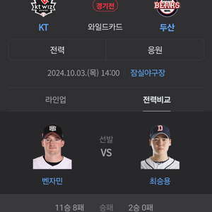 [정가 절반할인] 두산 vs KT WC 2차전