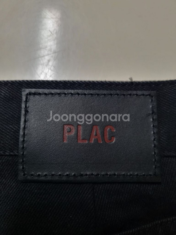 32)플랙진 가죽패치 블랙청바지 데님 생지 일자청바지--3