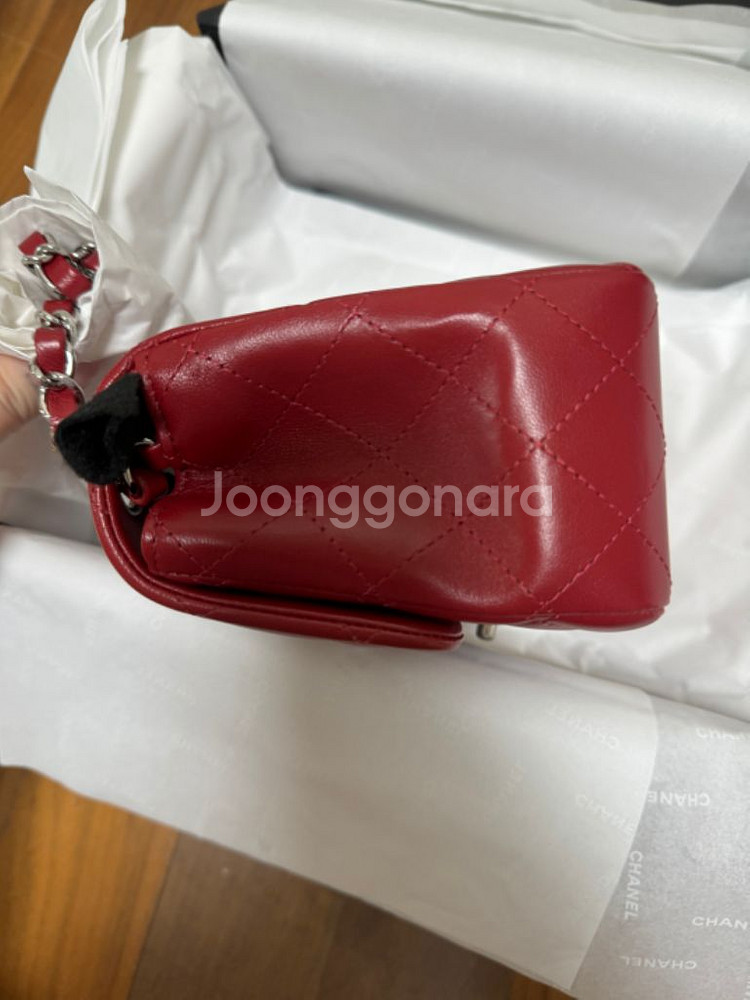 샤넬 쁘띠삭 레드 램스킨 은장 새상품--8