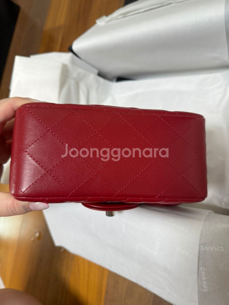 샤넬 쁘띠삭 레드 램스킨 은장 새상품--9
