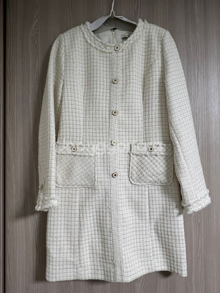 버튼 포인트 트위드 원피스 아이보리 RMOWC11R98--5