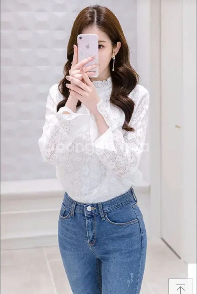 아뜨랑스 bs2351 프릴 반하이넥 레이스 블라우스--2