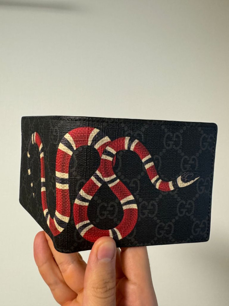 구찌 킹스네이크 프린트 GG 슈프림 반지갑 블랙--7
