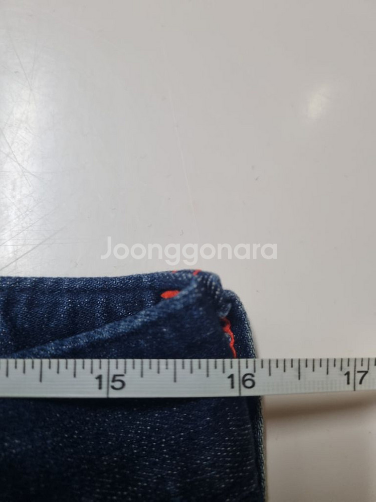 31)게스 로스앤젤레스 가죽패치 워싱 스판 일자청바지--7