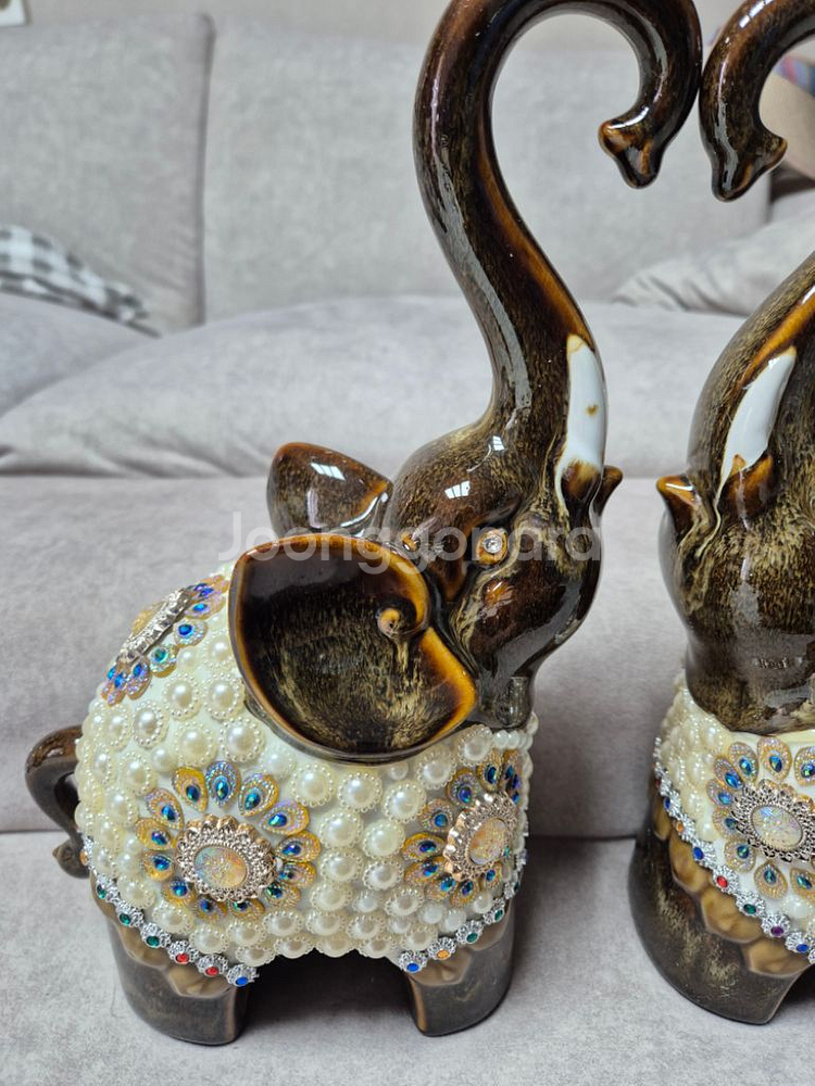 하트진주 코끼리 한쌍--1