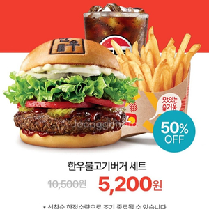 한우불고기버거 세트 50%할인권