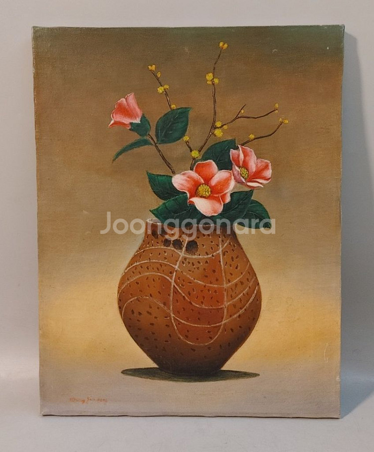 동백과 산수유 정물 유화그림--4