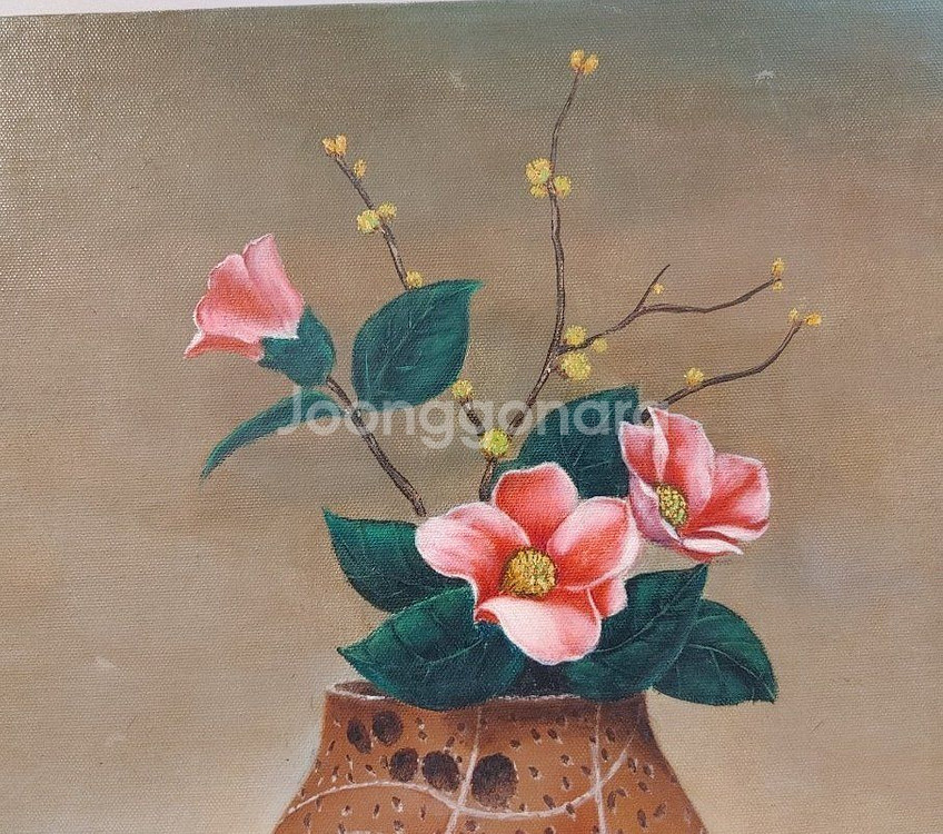 동백과 산수유 정물 유화그림--5