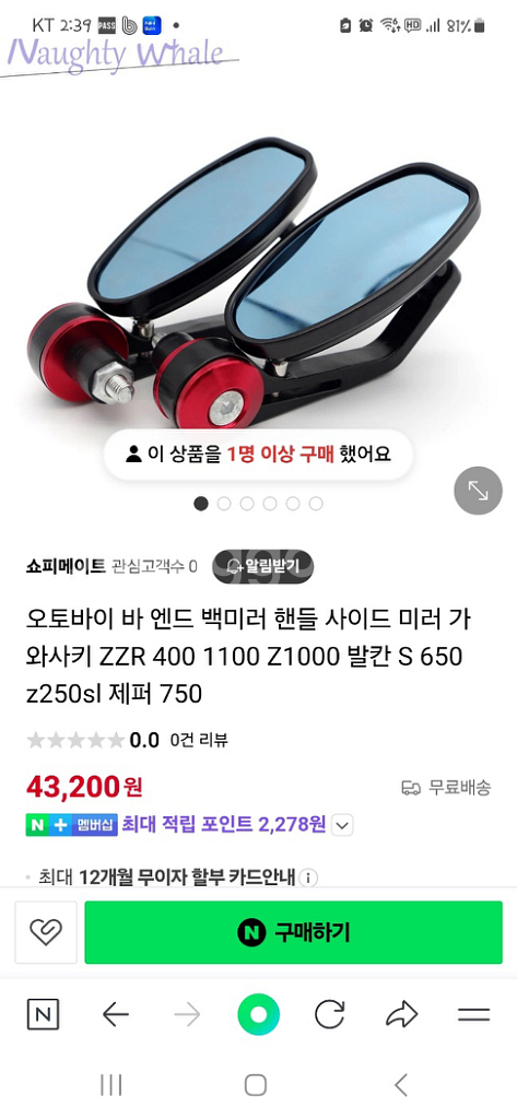 오토바이 바엔드 백미러--2
