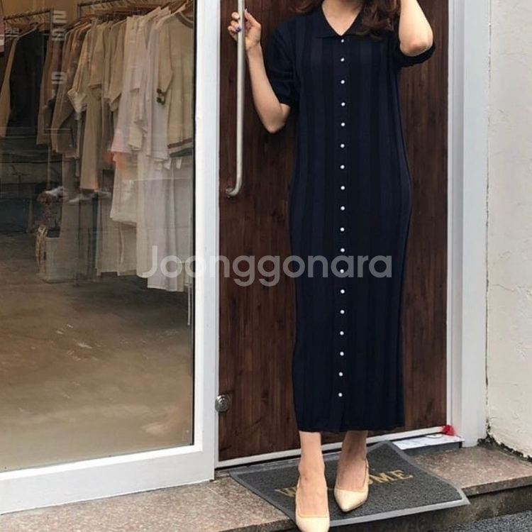네이비 카라 롱원피스--1