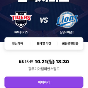 KIA 기아 타이거즈 VS 삼성 라이언즈 야구 양도