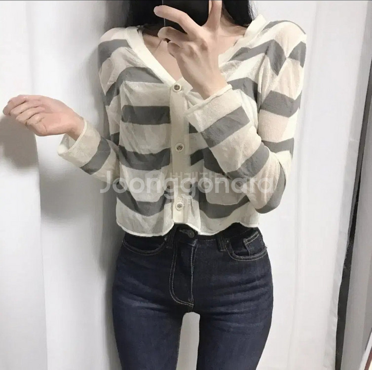 단가라 가디건 스트라이프가디건 크롭가디건 에이블리가디건--1