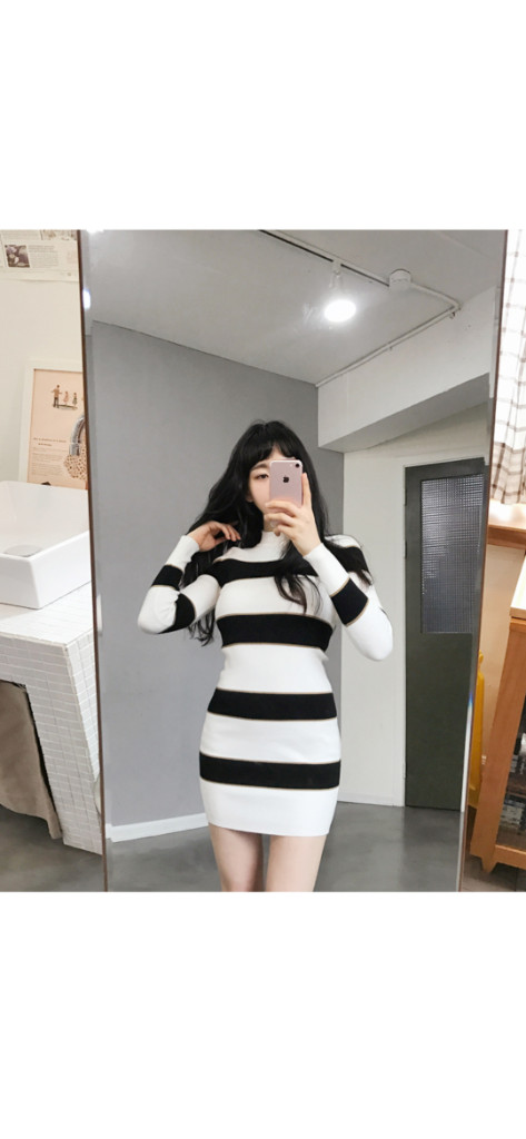 프롬데이원 니트 원피스 단가라 원피스 반폴라 원피스 에이블리 이미지