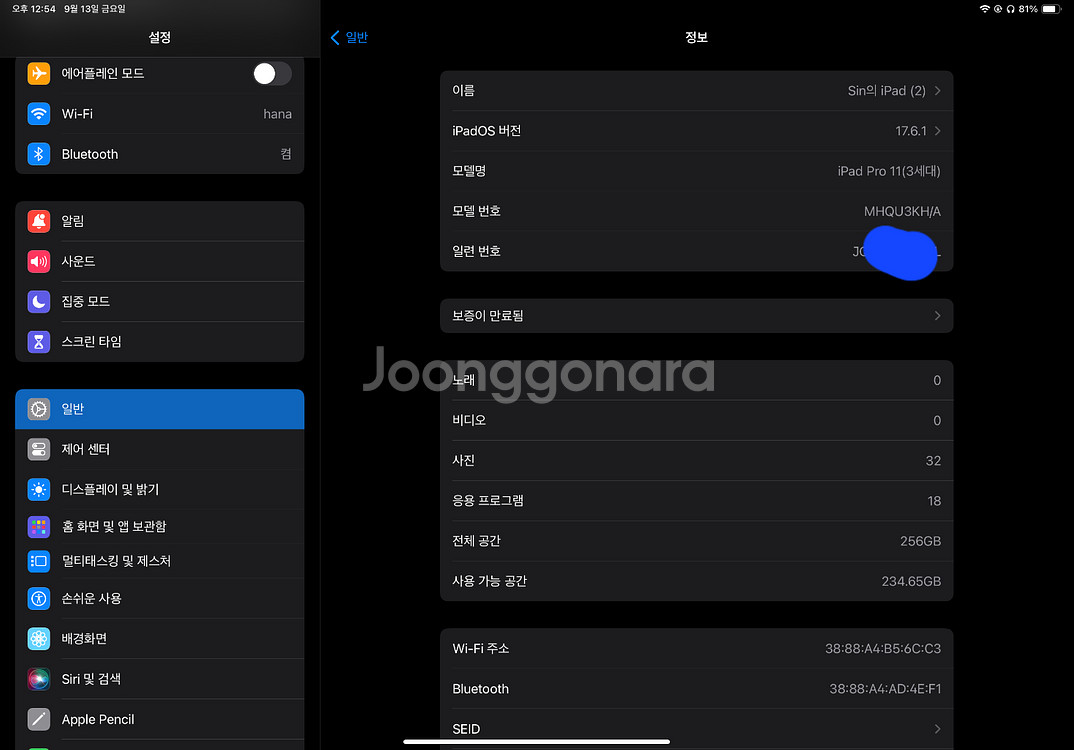 아이패드 에어4 256GB 스페이스그레이 s급 팝니다.--7