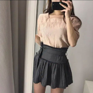 오브제스트 차콜 플리츠 스커트 리본스커트 테니스스커트