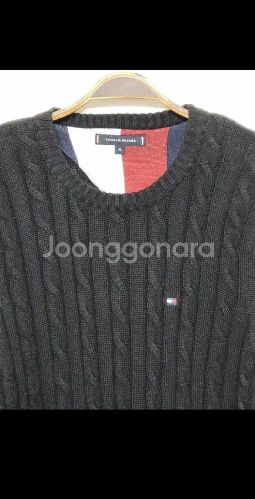 (XL) 타미힐피거 꽈배기 롱니트 블랙 케이블 스웨터--1