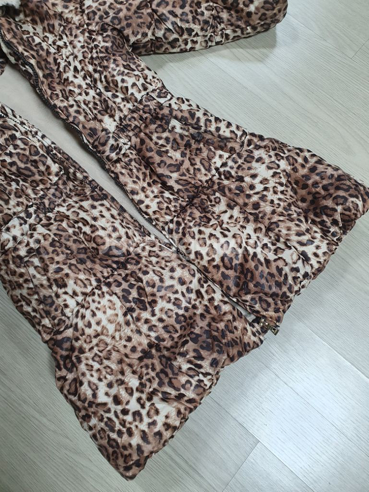 트윈키즈 호피무늬 롱패딩 145 솜점퍼 자켓 양털--3