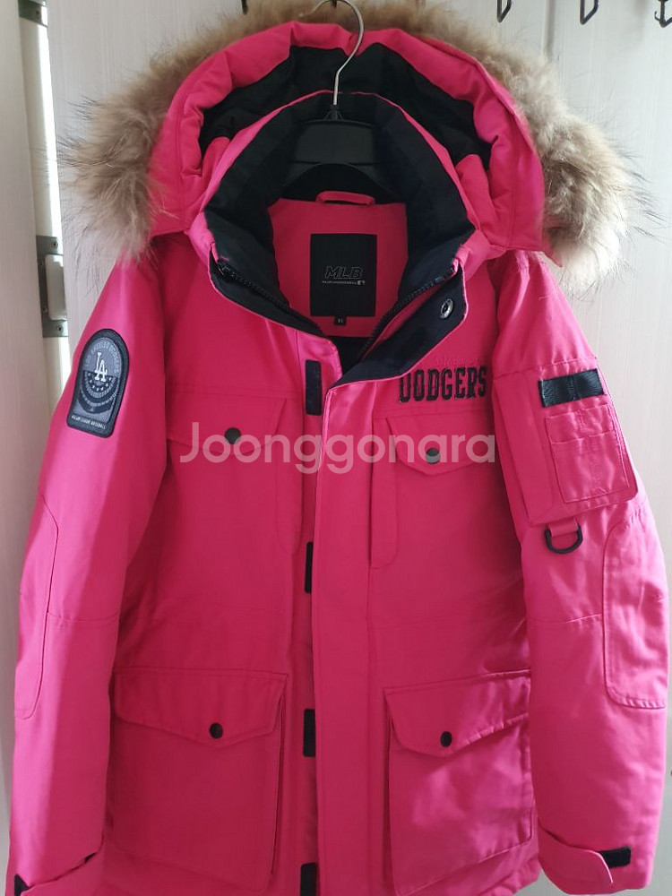 MLB 라쿤털 덕다운 점퍼 85 핑크 오리털 패딩 자켓--2