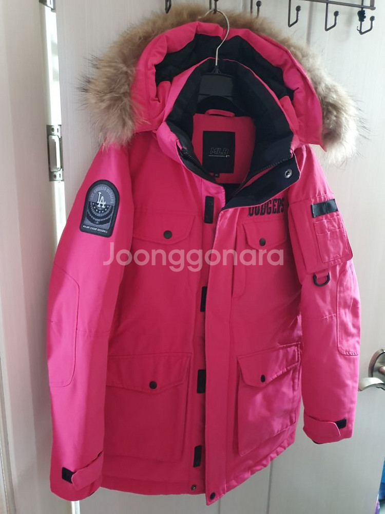 MLB 라쿤털 덕다운 점퍼 85 핑크 오리털 패딩 자켓--3