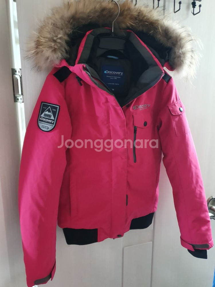 디스커버리 라쿤털 구스다운 숏패딩 90 핑크 거위털--3