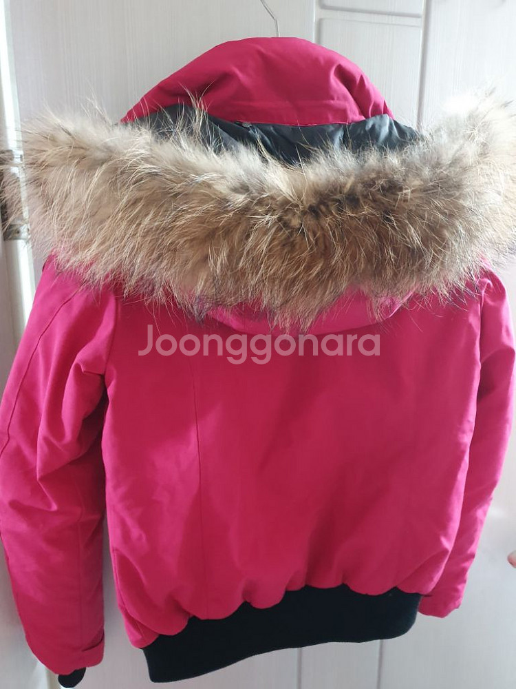 디스커버리 라쿤털 구스다운 숏패딩 90 핑크 거위털--6