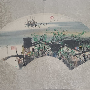 오관중,포구 선면채색 중국화,52x19cm,1980년대