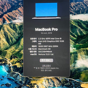 2019 맥북프로 16인치 i9 16GB SSD 1T