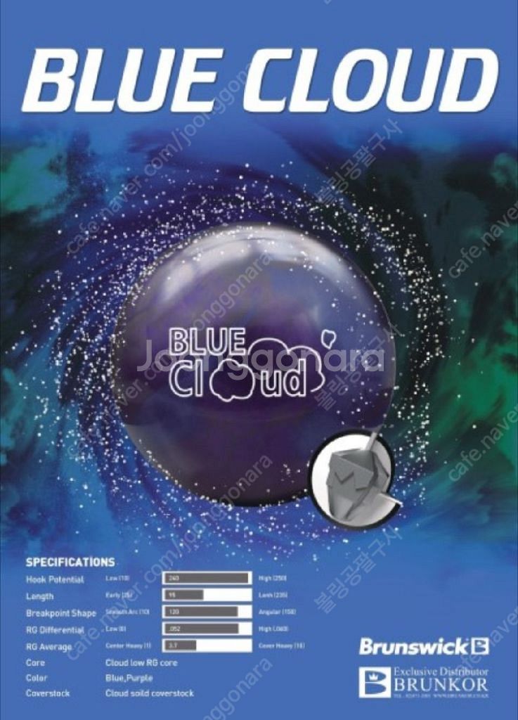 (볼링 볼링공)브룬스윅 블루클라우드 15P(스판9.6--5