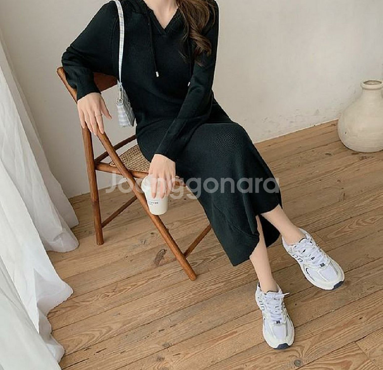 (새옷) 블랙 후드 스커트 스웨터 롱원피스 가을 겨울--2