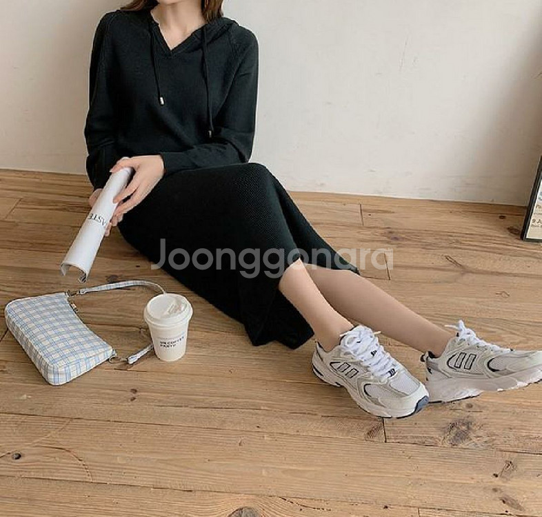 (새옷) 블랙 후드 스커트 스웨터 롱원피스 가을 겨울--3