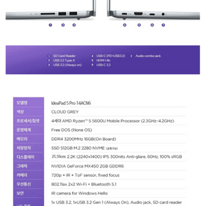 레노버 아이디어패드 슬림5 14acn 팝니다