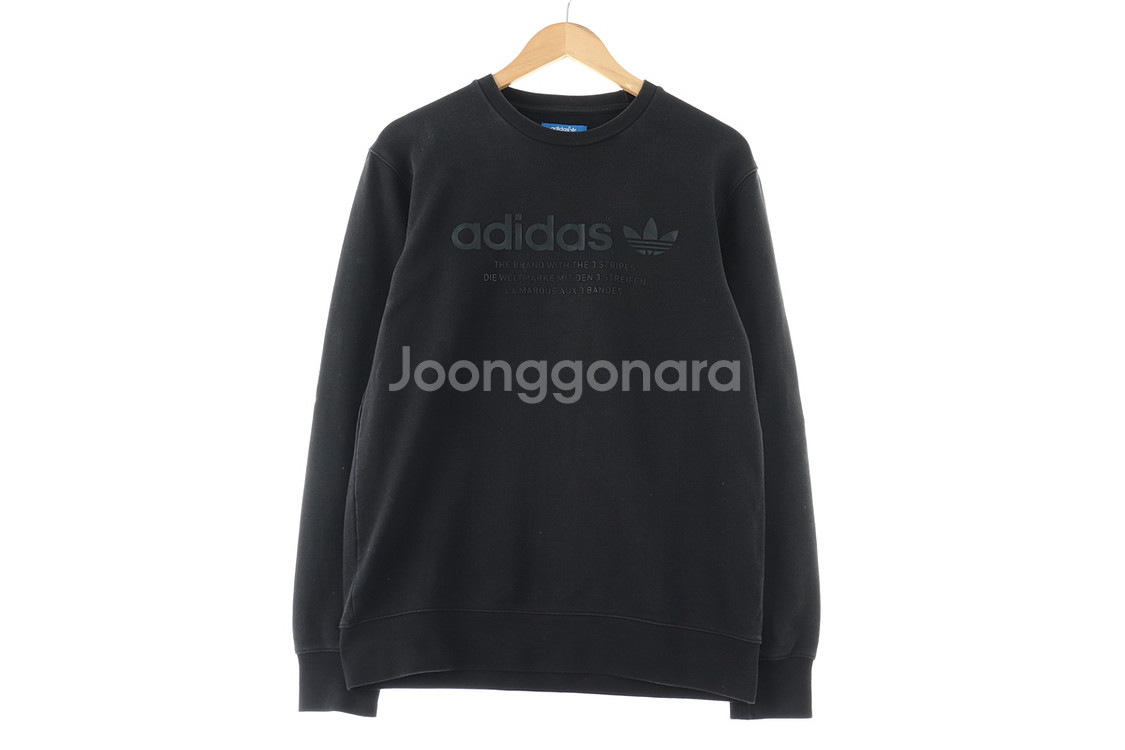 (M) 아디다스 맨투맨 티셔츠 블랙 면 빅 로고--1