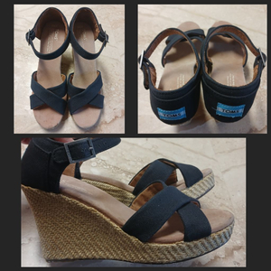 탐스 웨지힐 샌들 255cm사이즈/ 굽10cm/블랙