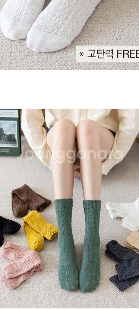 여성 패션 컬러 롱 꽈배기 양말 2종 230~260--2