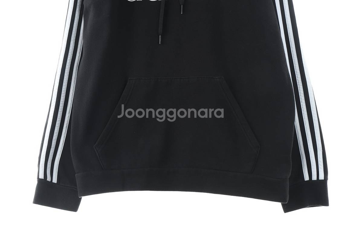(L) 아디다스 후드티셔츠 블랙 기모 삼색선 한정판--3