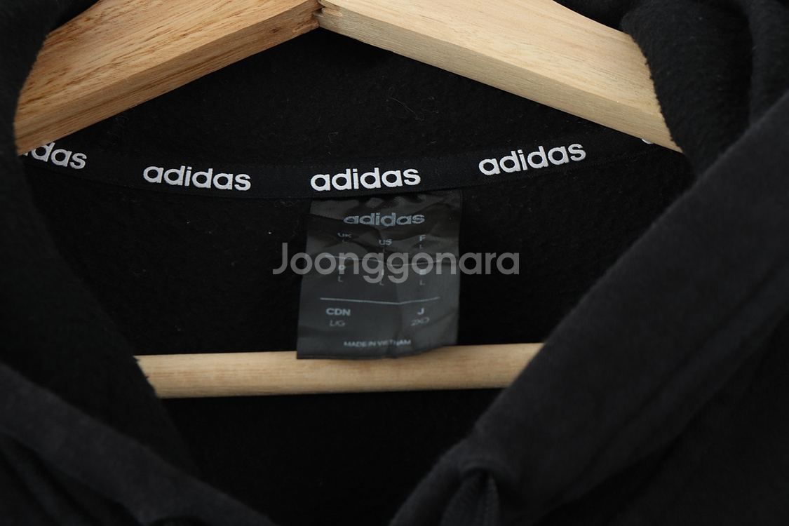 (L) 아디다스 후드티셔츠 블랙 기모 삼색선 한정판--4