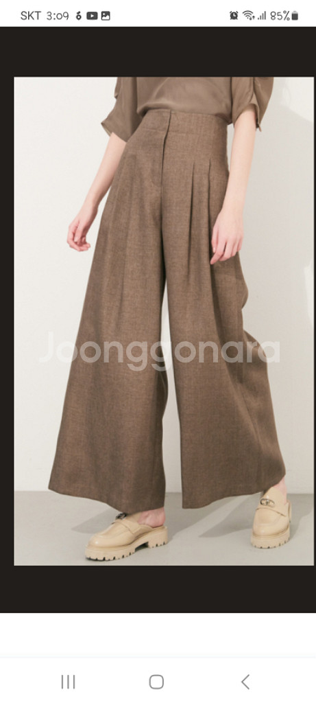 한섬 타임 린넨 투턱 와이드팬츠--9