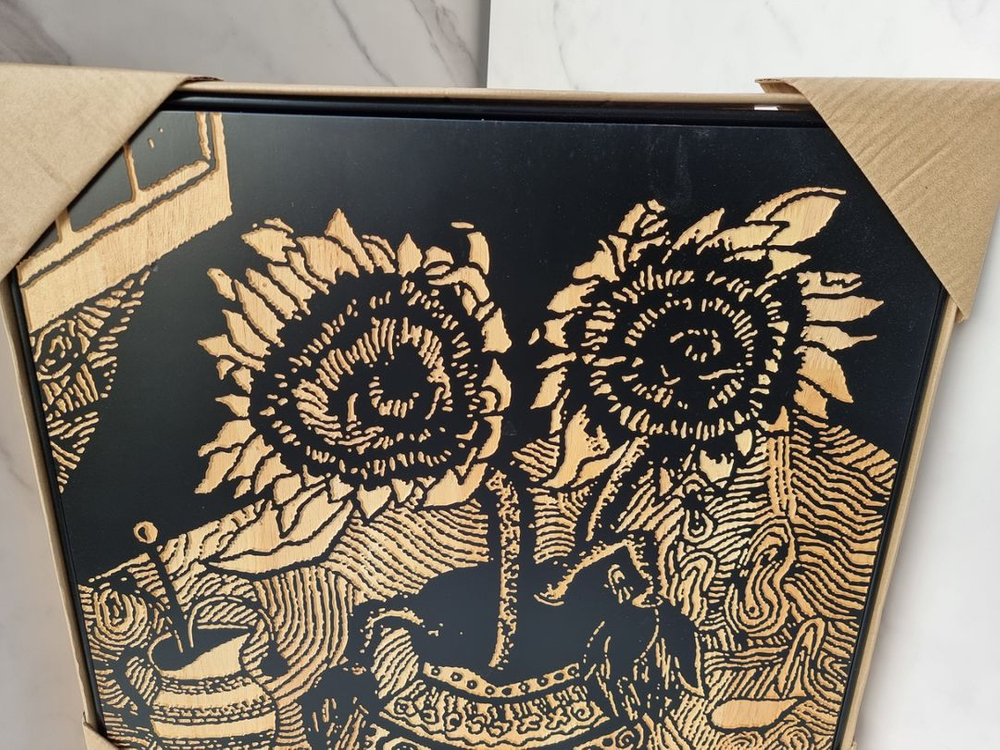 블랙 목판 조각 해바라기 인테리어 벽장식 그림액자--2