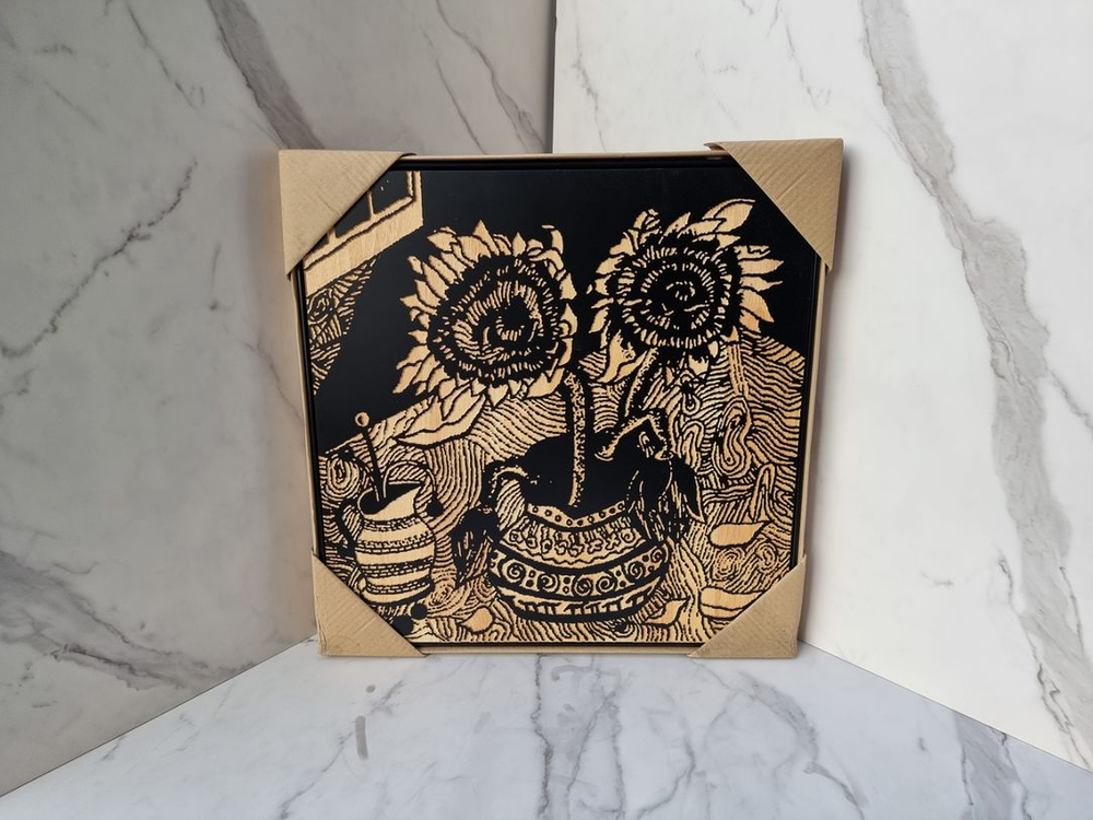 블랙 목판 조각 해바라기 인테리어 벽장식 그림액자--1