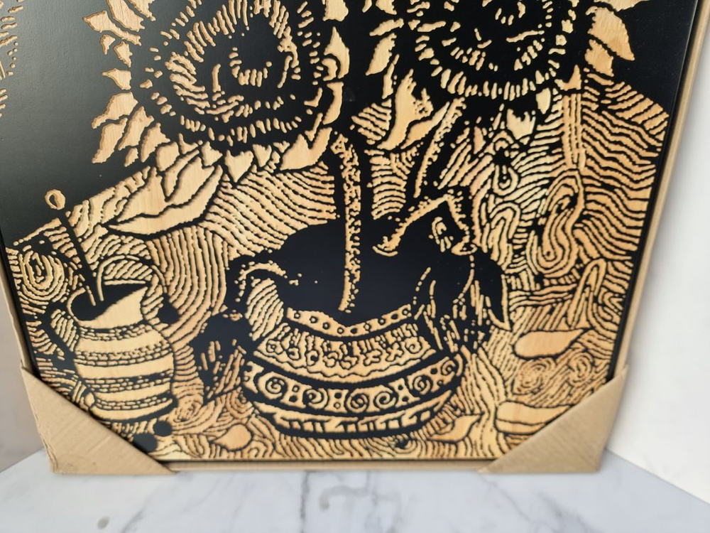 블랙 목판 조각 해바라기 인테리어 벽장식 그림액자--3