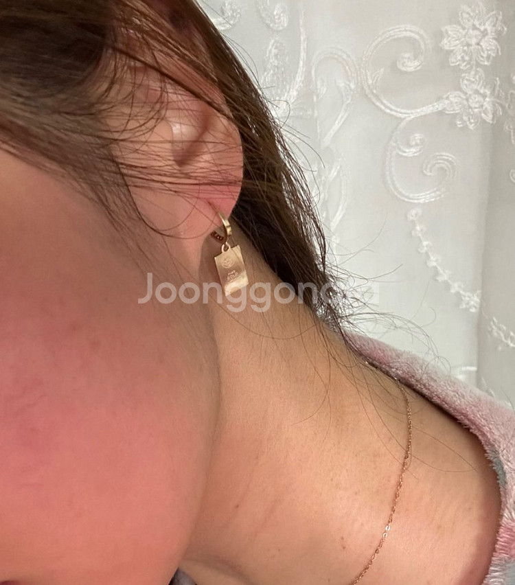 14k 골드바 펜던트 + 원터치 링 귀걸이--4