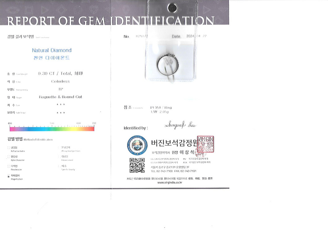 PT 950 천연 바게트컷 3부다이아 반지 플레티늄--1