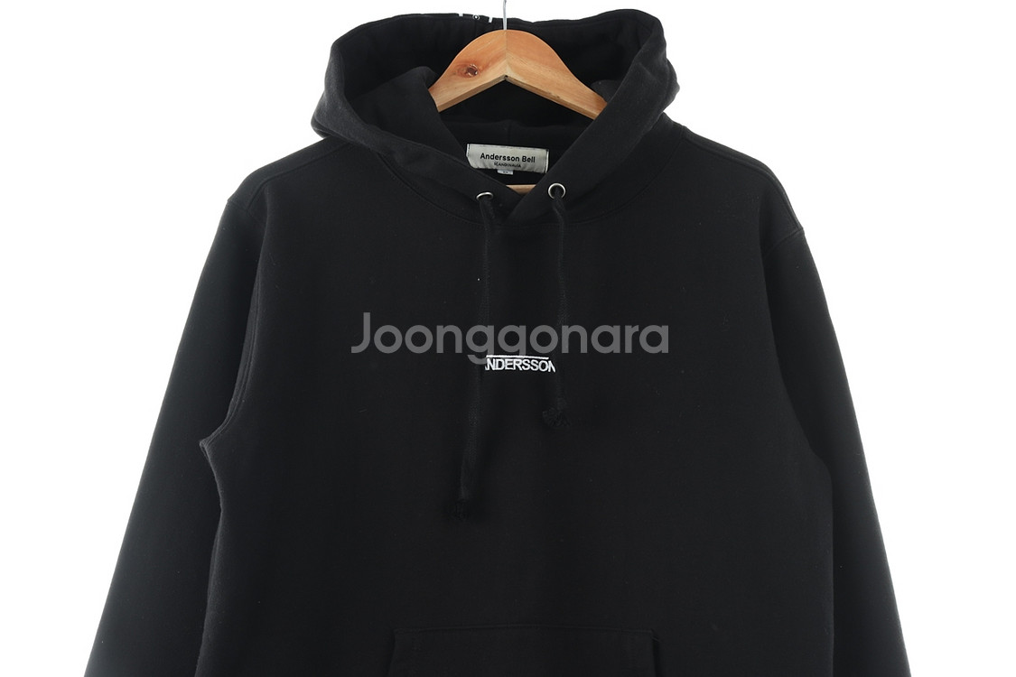 (M) 앤더슨벨 후드티셔츠 블랙 기모 올드스쿨 프린팅--2