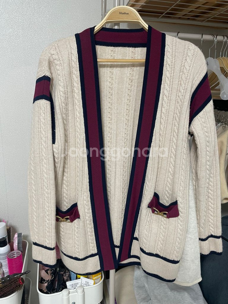 산드로 배색 골드체인 가디건 베이지--1