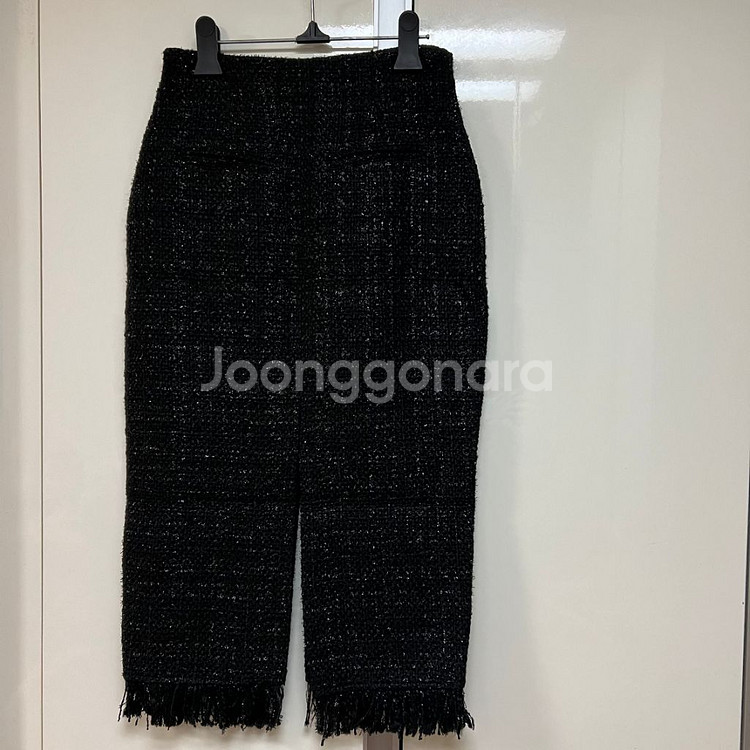 글리터 프린지 울 트위드 스커트 반짝이롱펜슬치마정장--1