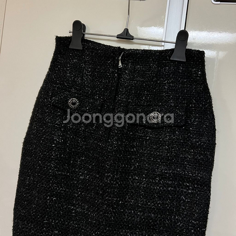 글리터 프린지 울 트위드 스커트 반짝이롱펜슬치마정장--4