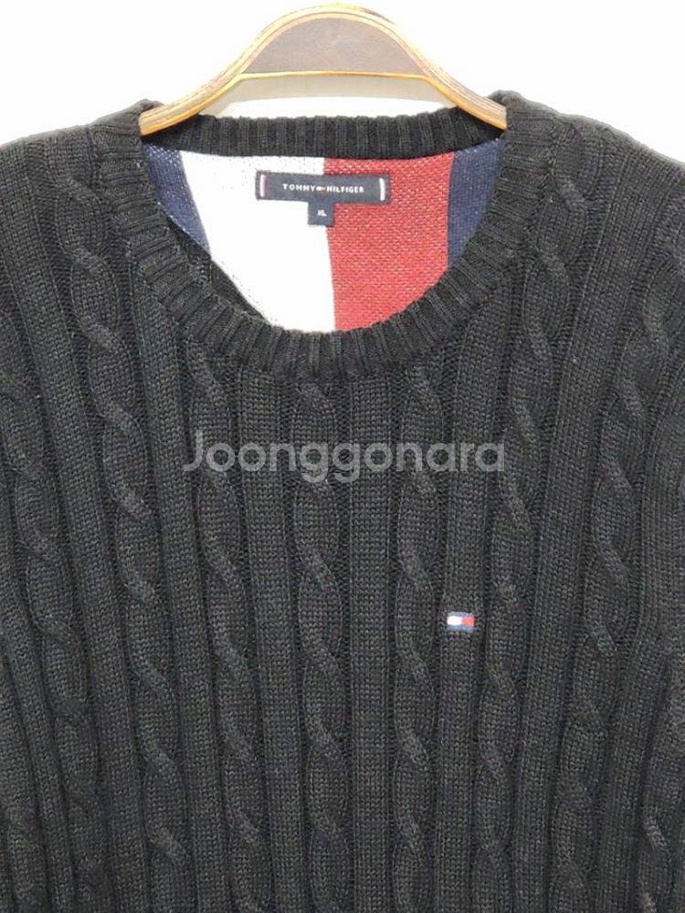 (XL) 타미힐피거 꽈배기 롱니트 블랙 케이블 스웨터--1