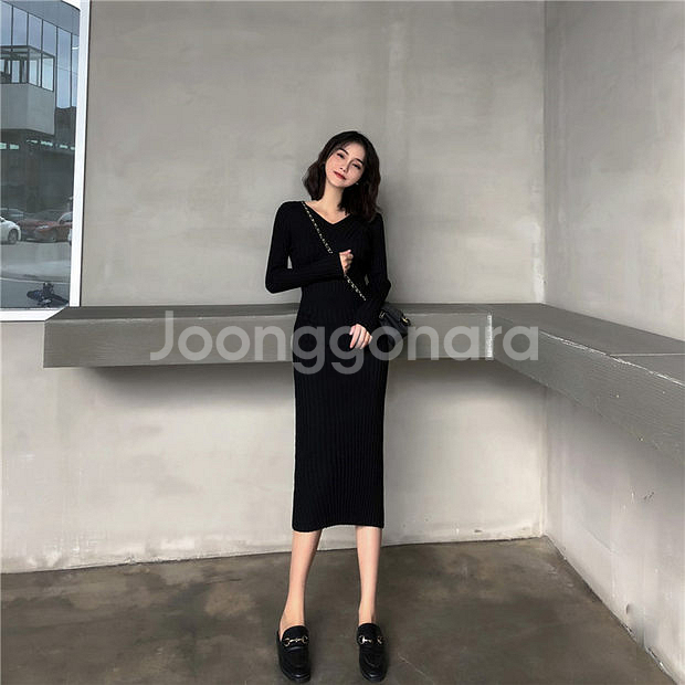 (새옷) 44-55 가을 겨울 골지 도톰 니트 롱원피스--2